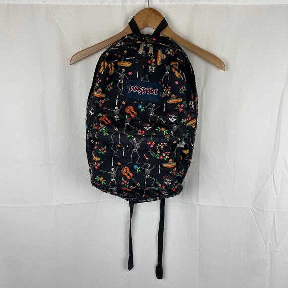 Jansport Day of the Dead Dia de Los Muertos Black Canvas Backpack